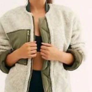Free People - Rivington Olive Green and Ivory Sherpa Jacket Small S